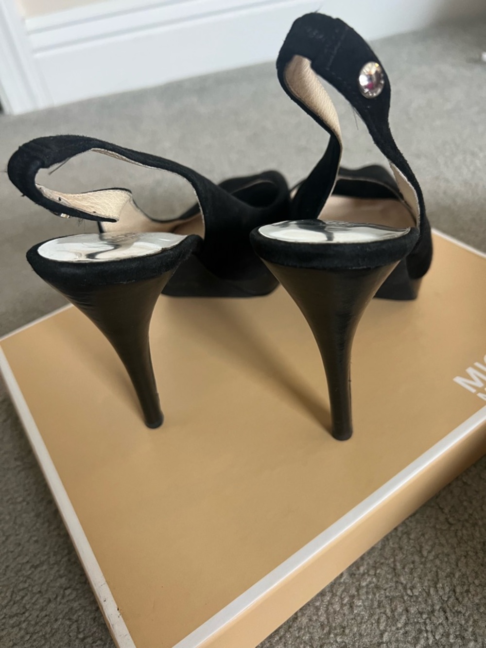Michael Kors Black Suede Peep-Toe Slingback Heels - Picture 3 of 6